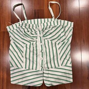 Torrid Green White Striped Tank Top Sleeveless Cotton Spandex Button Plus Sz 2X